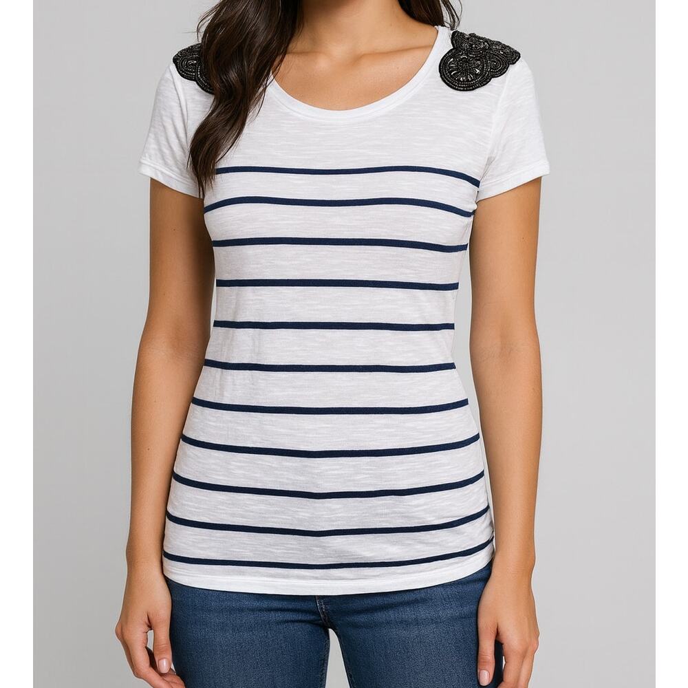 INC International Concepts White with Navy Blue Stripe Medium Shirt